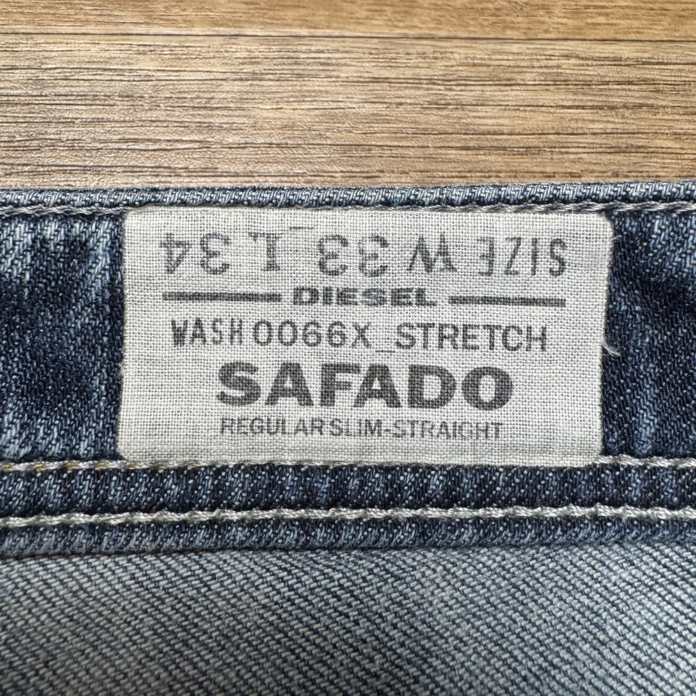 Diesel Jeans Men 33x34 Blue Safado Slim Straight Leg Ripped Rockstar DNA 0066X - Picture 10 of 15